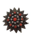 SILVER SIGNED CORAL & PEARL BROOCH