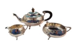 ANTIQUE HAMMERED SILVER 3 PIECE TEA SET LONDON 1917-1918 TOTAL WEIGHT 756 GRAMS