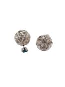 PAIR OF SILVER WIRE BALL & GEM SET EARRINGS