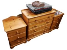 2 PINE BEDSIDE LOCKERS & 4 DRAWER PINE CHEST