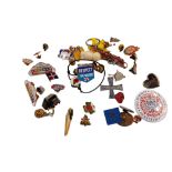 TIN BOX OF COLLECTABLE BADGES & TIE PINS ETC