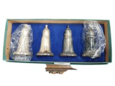 CASED SET OF FINE STERLING GLASS LINED SALT & PEPPER SHAKERS BY EMPIRE SILVER CO. INC.