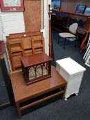 QUANTITY OF ANTIQUE FURNITURE TO INCLUDE STANDARD LAMPS, COFFEE TABLE & VARIOUS STANDS