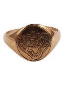 9 CARAT GOLD RING (TESTED TO) ENGRAVED WITH 'THE ROYAL INNISKILLING FUSILIERS' CREST ETC (4.2 GRAMS)