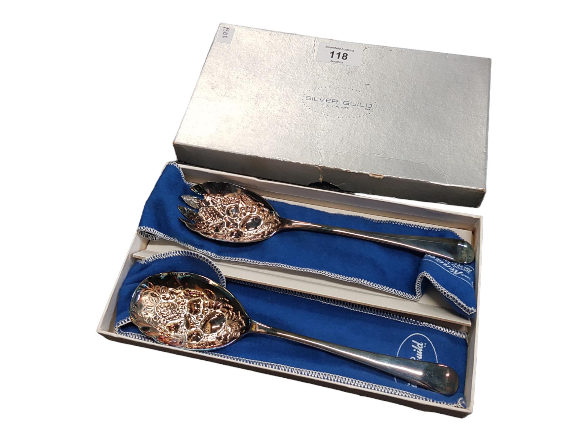 PAIR OF BOXED GEORGIAN STYLE SILVER GILT BERRY SPOONS