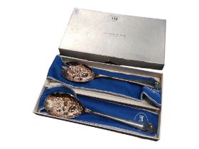 PAIR OF BOXED GEORGIAN STYLE SILVER GILT BERRY SPOONS