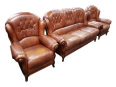 LEATHER SOFA AND 2 CHAIRS