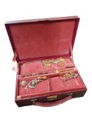 LEATHER JEWELLERY BOX AND GOOD CONTENTS