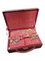 LEATHER JEWELLERY BOX AND GOOD CONTENTS