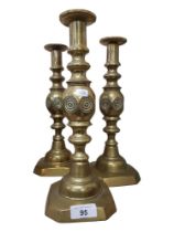 SET OF 3 OLD BRASS CANDLESTICKS