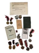 BAG OF THIRD REICH EPHEMERA AND AUTHENTIC GERMAN WORLD WAR 1 & 2 BADGES AND MEDALS ETC