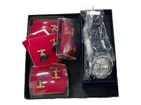 QUANTITY OF MIXED CUFF LINKS AND A BOXED LIGE WATCH