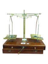 JEWELLER'S ANTIQUE SCALES, SPARE BOX OF PARTS AND WEIGHTS