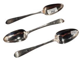 3 GEORGIAN DUBLIN SILVER SERVING SPOONS TOTAL 184G DUBLIN 1801 MAKER JOHN PITTAR