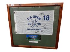 FRAMED SIGNED 2006 US OPEN FLAG WITH C.O.A SIGNED BY DARREN CLARKE, DAVIS LOVE, KENNY PERRY, RICH