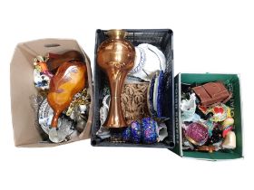 3 GOOD BOX LOTS OF ORNAMENTS, CHINA AND GLASSWARE