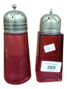 2 ANTIQUE CRANBERRY SUGAR SIFTERS