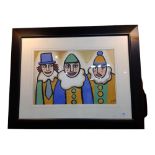 J P ROONEY - WATERCOLOUR - 3 CLOWNS 59 X 39CM