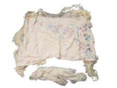 LARGE SILK EMBROIDERED SHAWL & 1 OTHER SILK HEAD SCARF