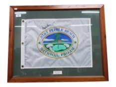 FRAMED SIGNED PEBBLE BEACH GOLF FLAG, MARK O'MEARA WITH C.O.A