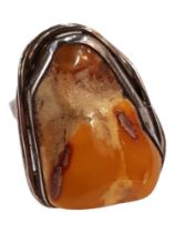 SILVER AND BUTTERSCOTCH AMBER RING