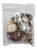QUANTITY OF VINTAGE BROOCHES, SILVER DRAGON BROOCH AND FOB WATCHES