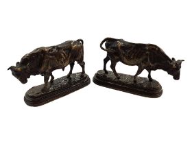 BRONZE BULL AND COW SIGNED BY ISIDORE JULES BONHEUR 1827-1901