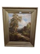 SIGNED ANTIQUE OIL ON CANVAS - THE STICK CARRIER 62 X 46CM