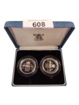 CASED 1989 £2 SILVER PROOF TWO COIN SET WITH CERTIFICATE