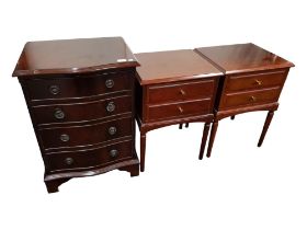 4 DRAWER GRADUATED CHEST AND 2 BEDSIDE LOCKERS