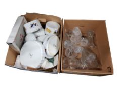 BOX LOT CHINA TO INCLUDE WORCESTER, SPODE AND OTHERS PLUS A BOX LOT OF CUT GLASS