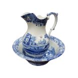 SPODE BLUE AND WHITE JUG AND BOWL