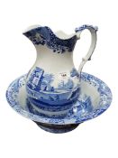 SPODE BLUE AND WHITE JUG AND BOWL