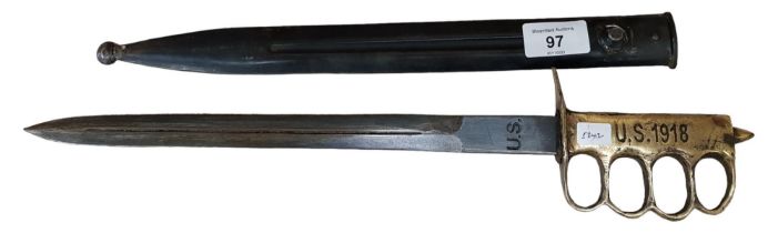 UNITED STATES FIGHTING BAYONET & SCABBARD - MARKED U.S 1918