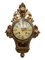 EDWARDIAN GILT MANTLE CLOCK WITH KEY AND PENDULUM