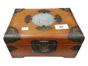 BRASS BOUND JEWELLERY BOX WITH ORIENTAL THEME