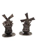 PAIR OF CONTINENTAL SILVER WINDMILL CARD HOLDERS