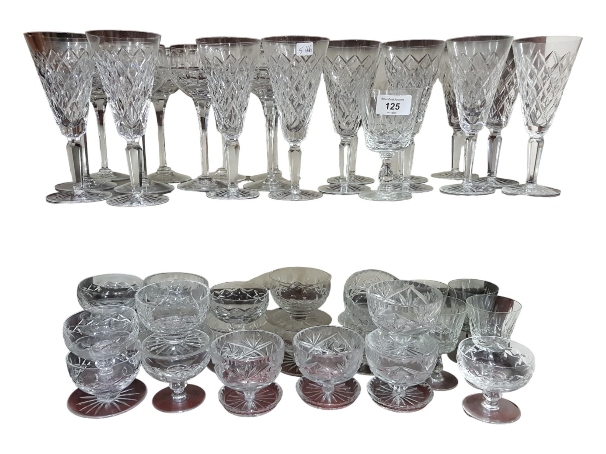 2 SHELF LOTS OF CUT GLASS AND OTHER GLASSWARE