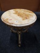 MARBLE TOPPED BRASS LAMP TABLE