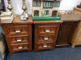 PAIR OF PINE BEDSIDE LOCKERS & EDWARDIAN POT CUPBOARD