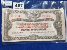 1 X BELFAST BANKING COMPANY £5 BANKNOTE 2ND OCTOBER 1942