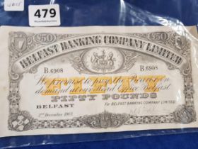 1 X BELFAST BANKING COMPANY £50 BANKNOTE 3RD DECEMBER 1963