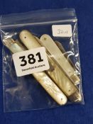 3 X SILVER & MOTHER OF PEARL PENKNIVES