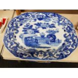 LARGE BLUE & WHITE MASONS MEAT PLATTER