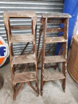 2 SETS OF VINTAGE WOODEN STEP LADDERS