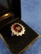 LARGE RED STONE AND CRYSTAL DRESS RING
