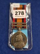 QUEEN SOUTH AFRICA MEDAL 2 CLASPS - LADYSMITH & TUGELA HEIGHTS TO 5897 PRIVATE T.DIXON DURHAM