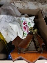 LARGE BOX LOT TO INCLUDE POOLE, SILVER TOPPED JAR, ETC