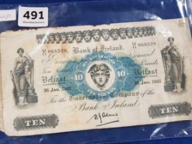 3 X BANK OF IRELAND £10 BANKNOTES (3 X 1942)