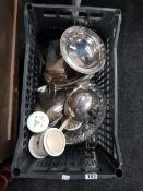 BOX LOT TO INCLUDE ORNAMENTS, EPNS & GLASSWARE